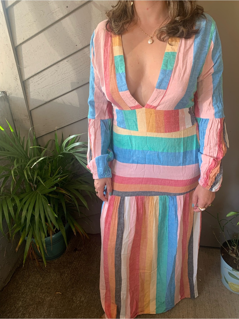 Billabong x Sincerely Jules Multicolor Stripe V-Neck Maxi Dress